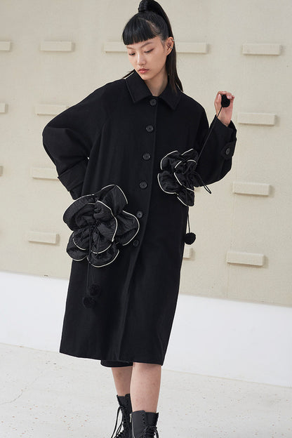 Floral Pleated Wool Coat