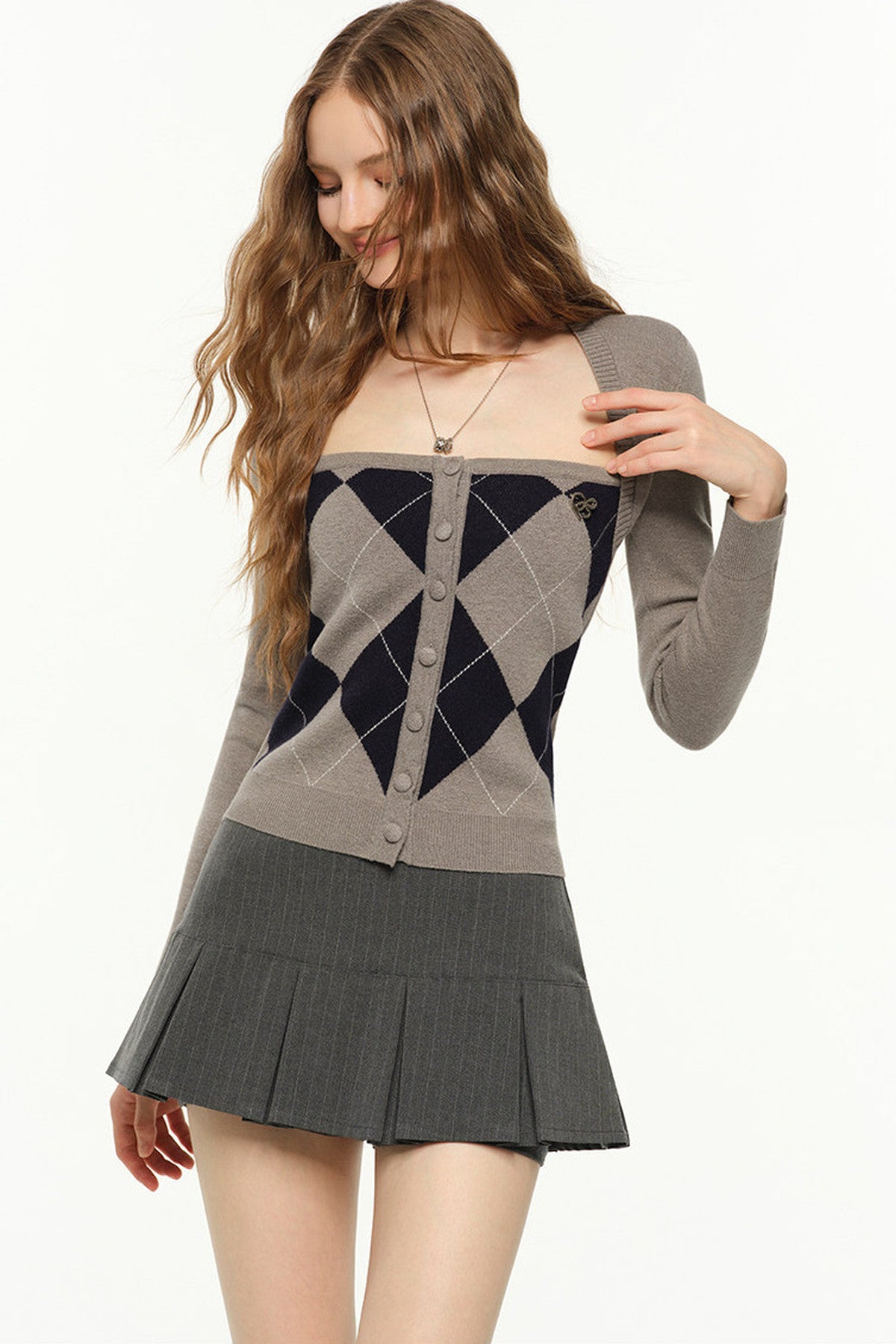 Slim Fit Argyle Knit Top
