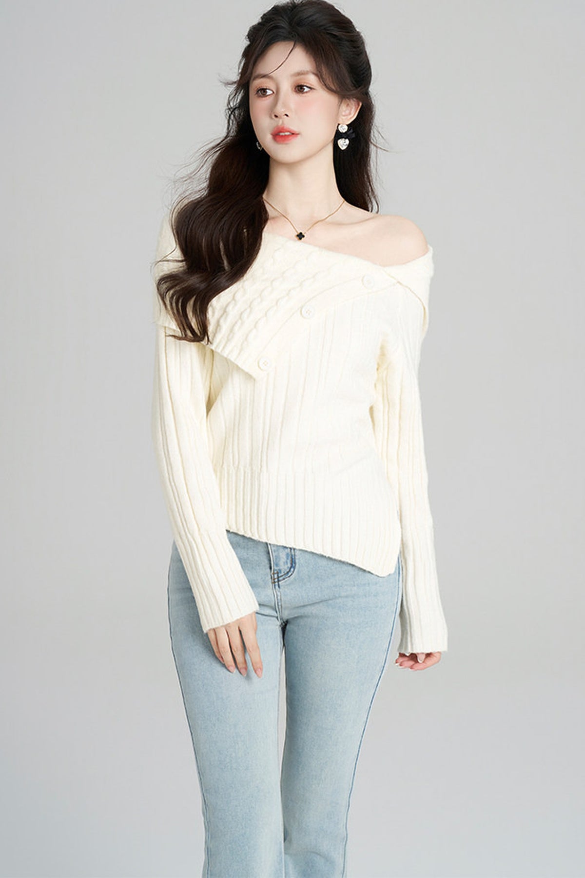 Off-Shoulder Knit Top and Skirt Set-Up