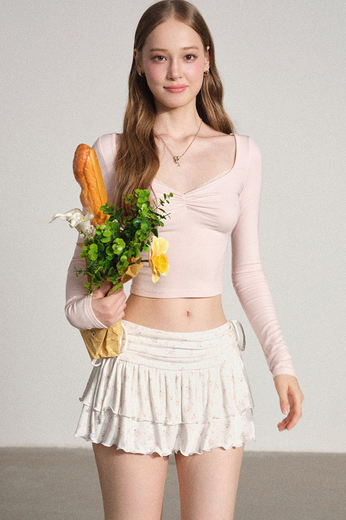 Fur Collar Cardigan and Flared Pants