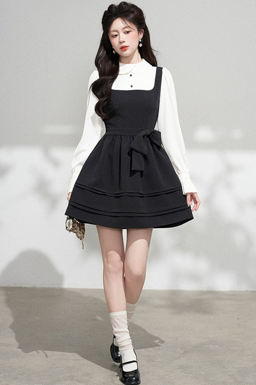 Layered-Look Puffy Collared Dress