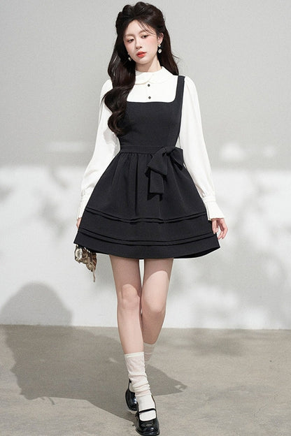 Layered-Look Puffy Collared Dress