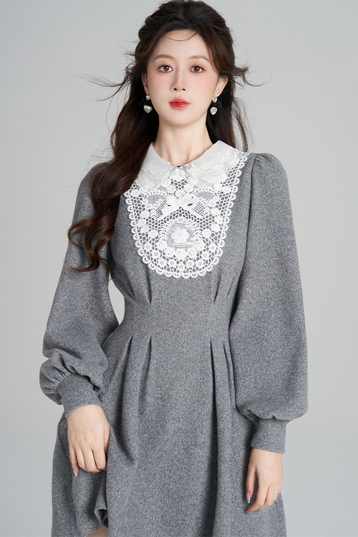 Lace Patchwork Puff Sleeve Dress