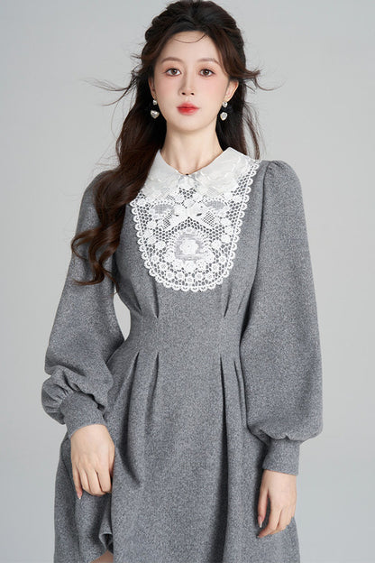 Lace Patchwork Puff Sleeve Dress