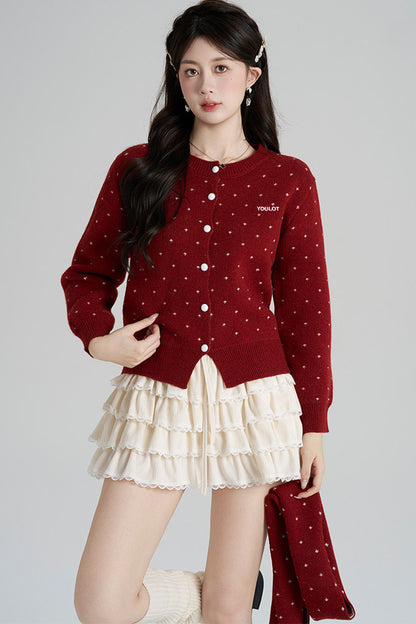 Short Woolen Knit Cardigan