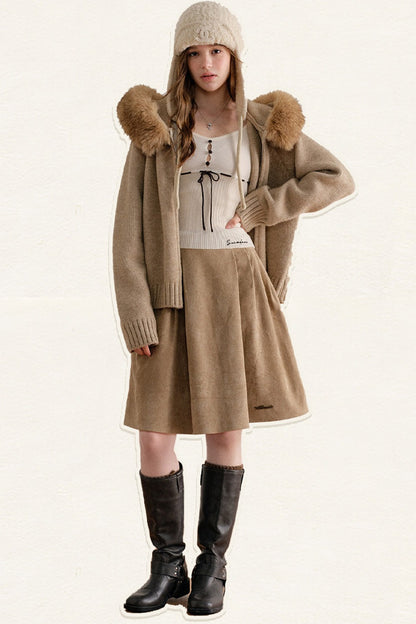 Thick Hooded Zip-Up Knit Cardigan Jacket