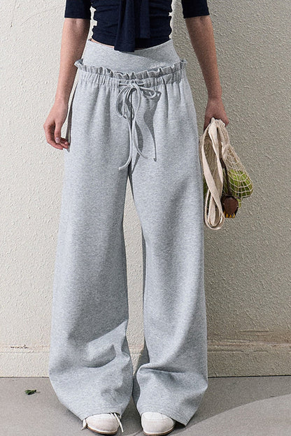 Liquid Cotton Ruffle Wide-Leg Pants
