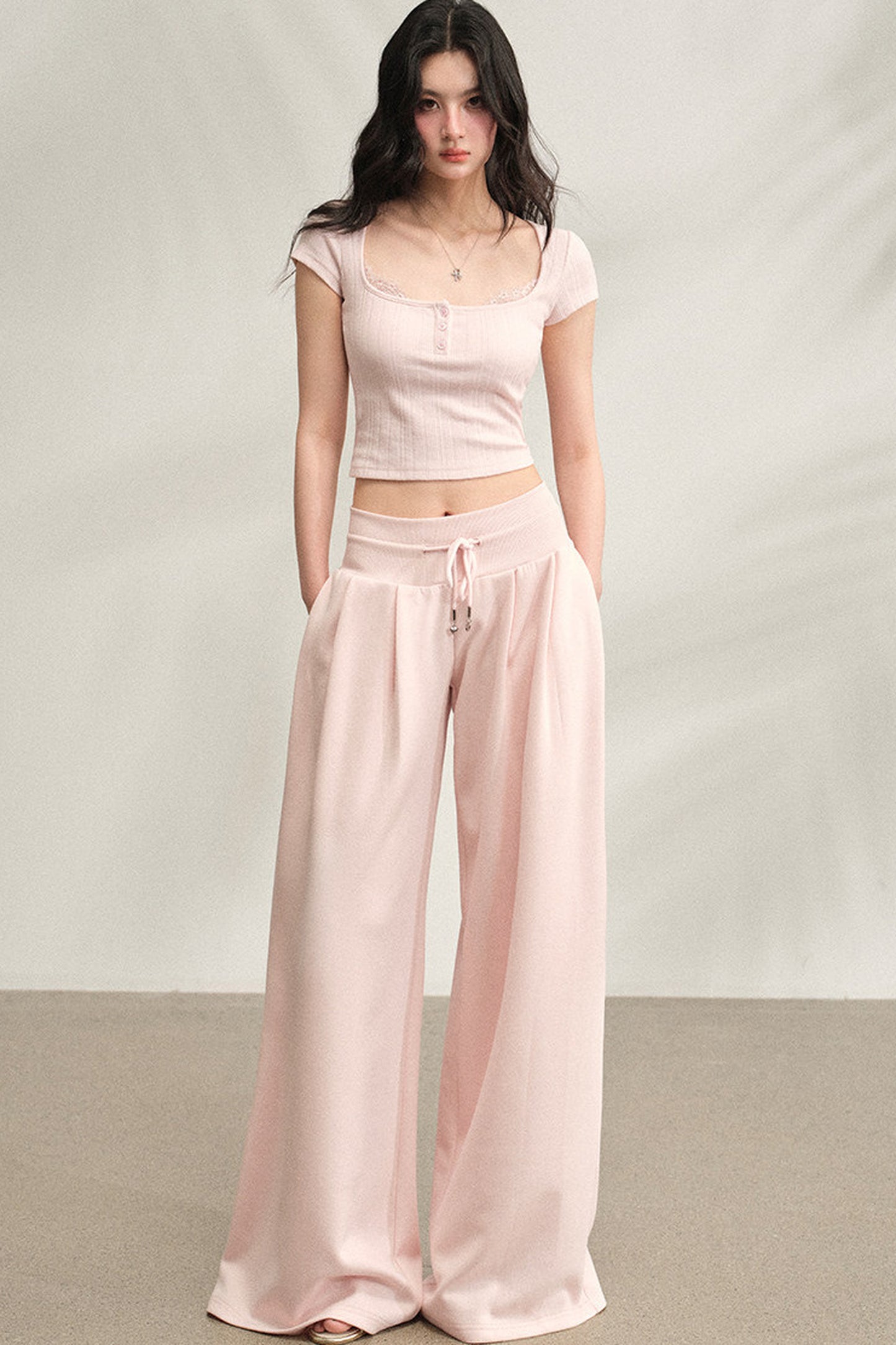 Square Neck Ribbed Lace Top