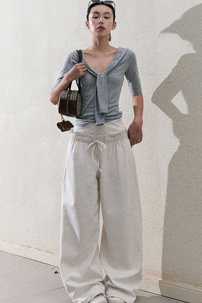 Liquid Cotton Ruffle Wide-Leg Pants