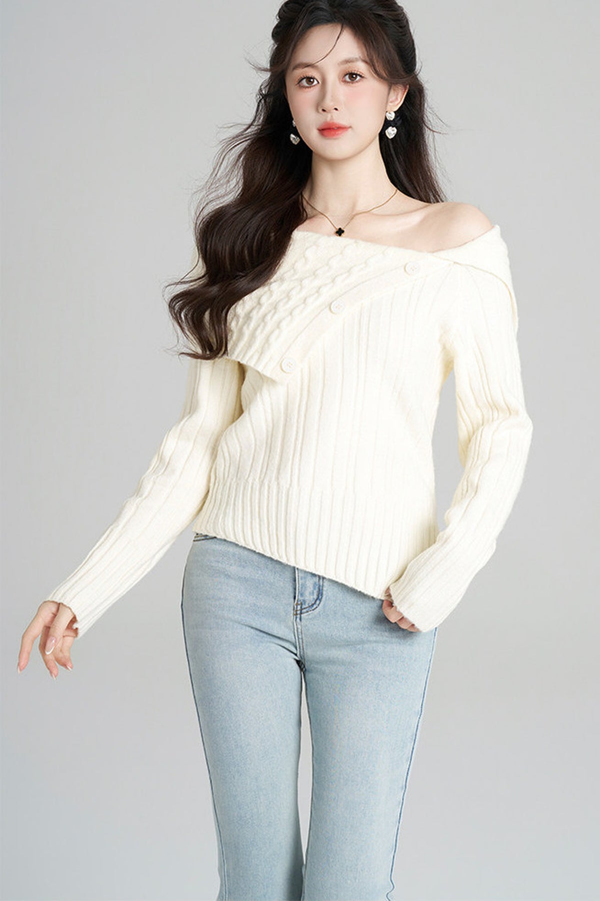 Off-Shoulder Knit Top and Skirt Set-Up