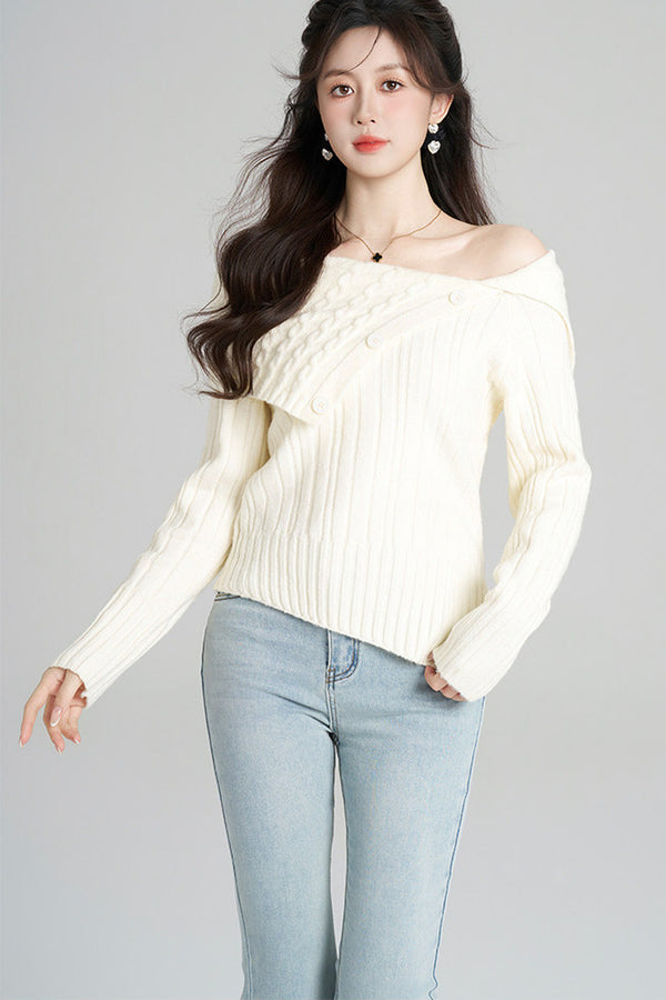 Off-Shoulder Knit Top and Skirt Set-Up