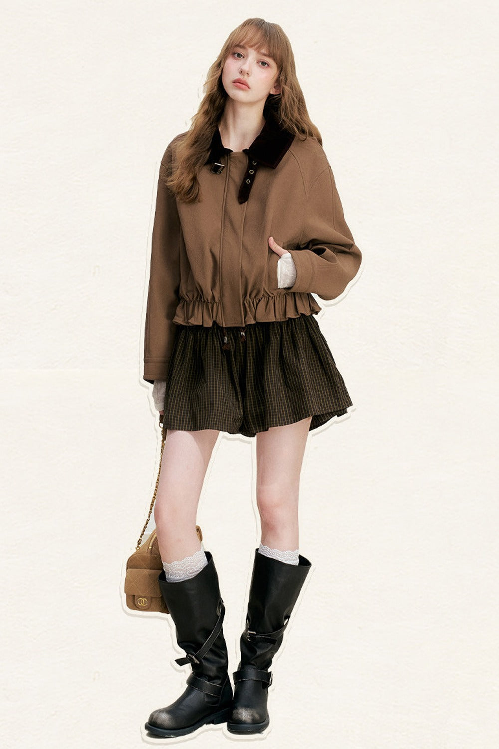 Short Color-Blocked PU Work Jacket
