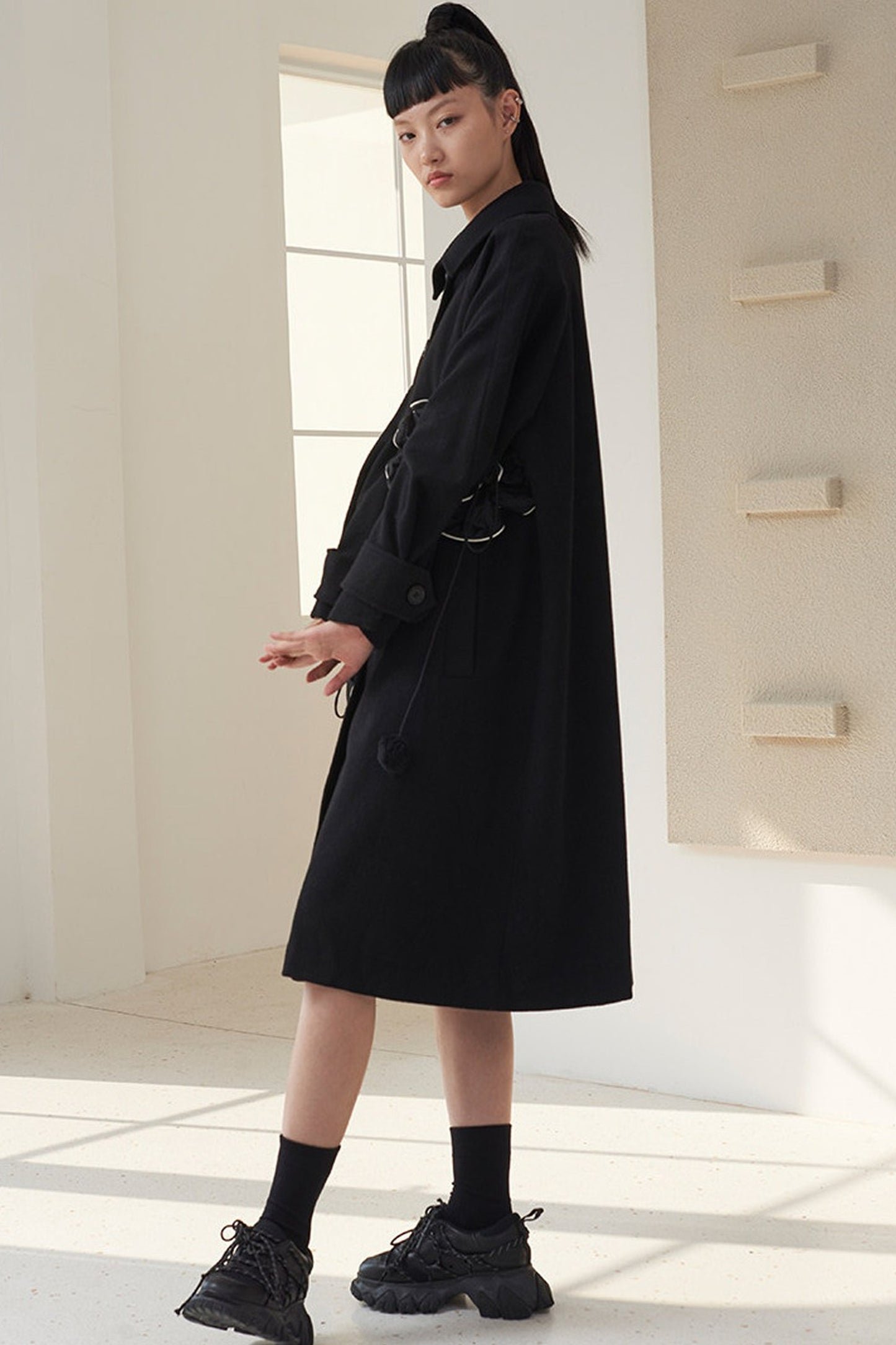 Floral Pleated Wool Coat