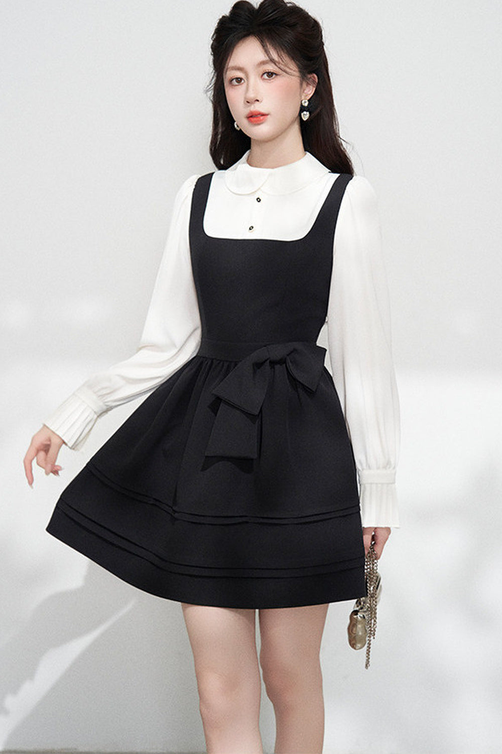 Layered-Look Puffy Collared Dress