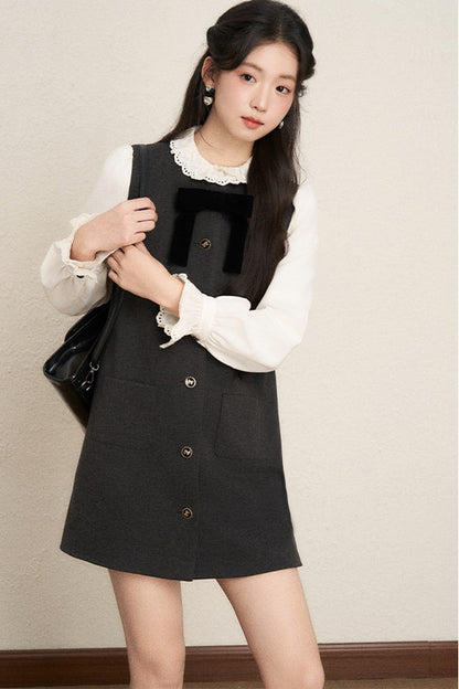 Ruffled Blouse and Vest Dress Set-Up