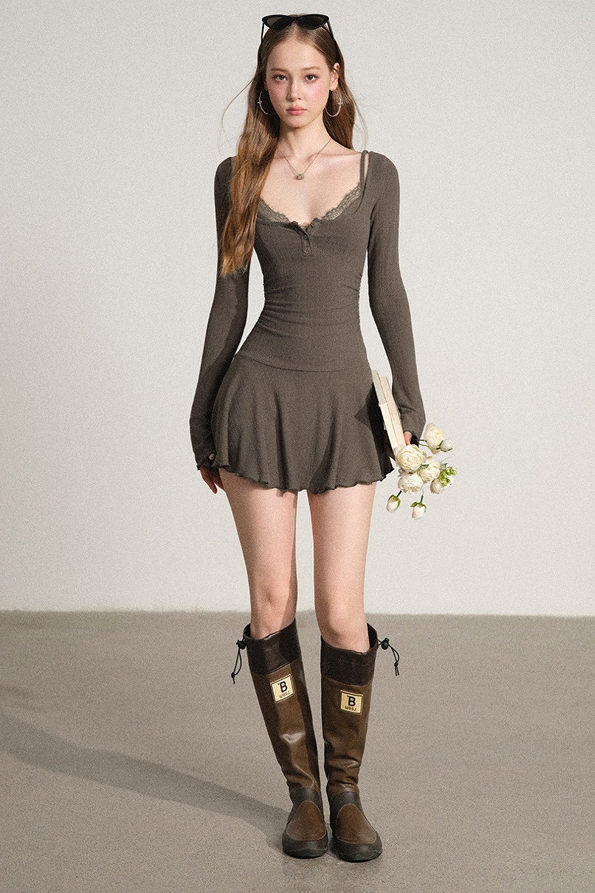 Layered-Look Square Neck Dress