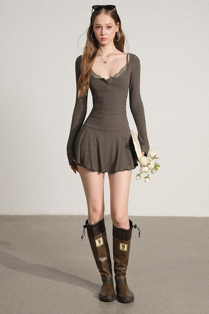 Layered-Look Square Neck Dress