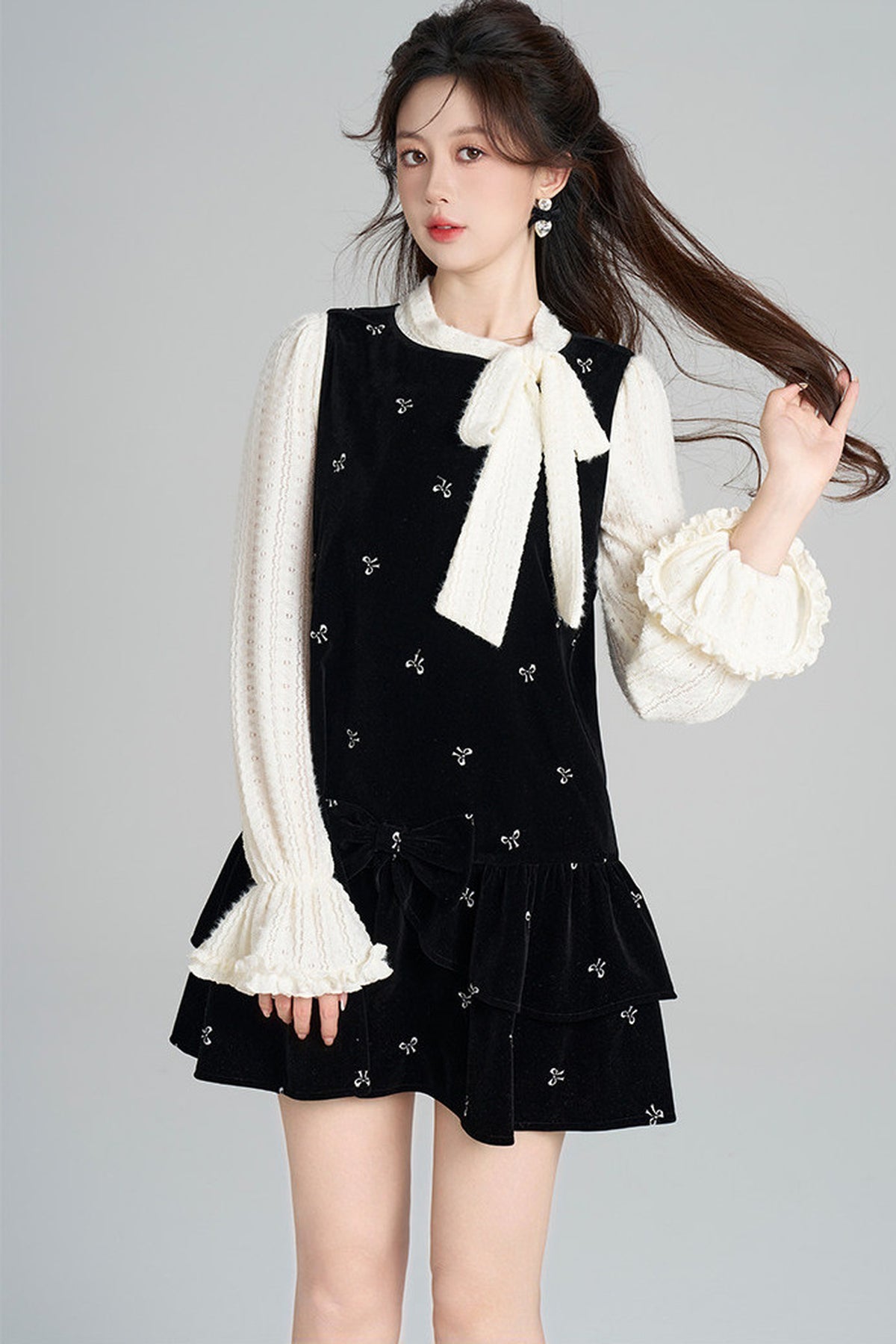 Black Velvet A-Line Dress and Top Set-Up