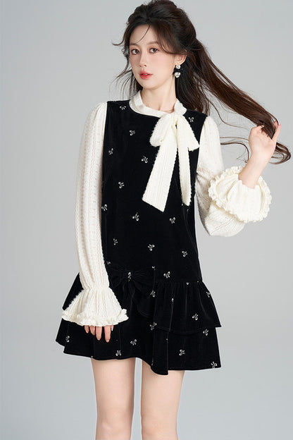 Black Velvet A-Line Dress and Top Set-Up