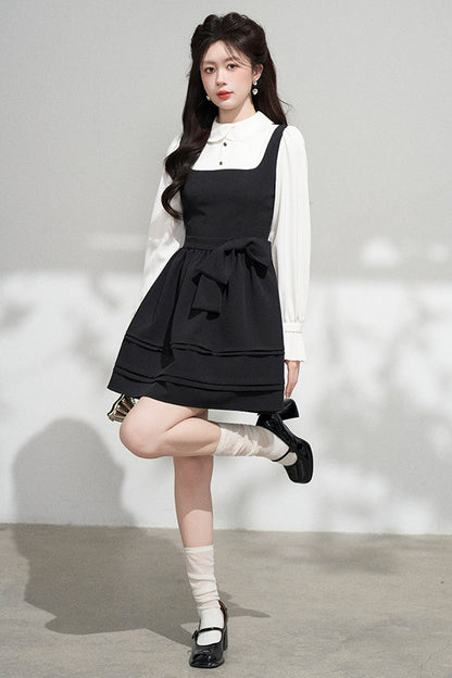 Layered-Look Puffy Collared Dress