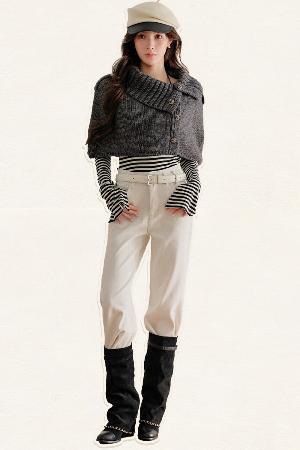 Short Button-Up Wool Cape
