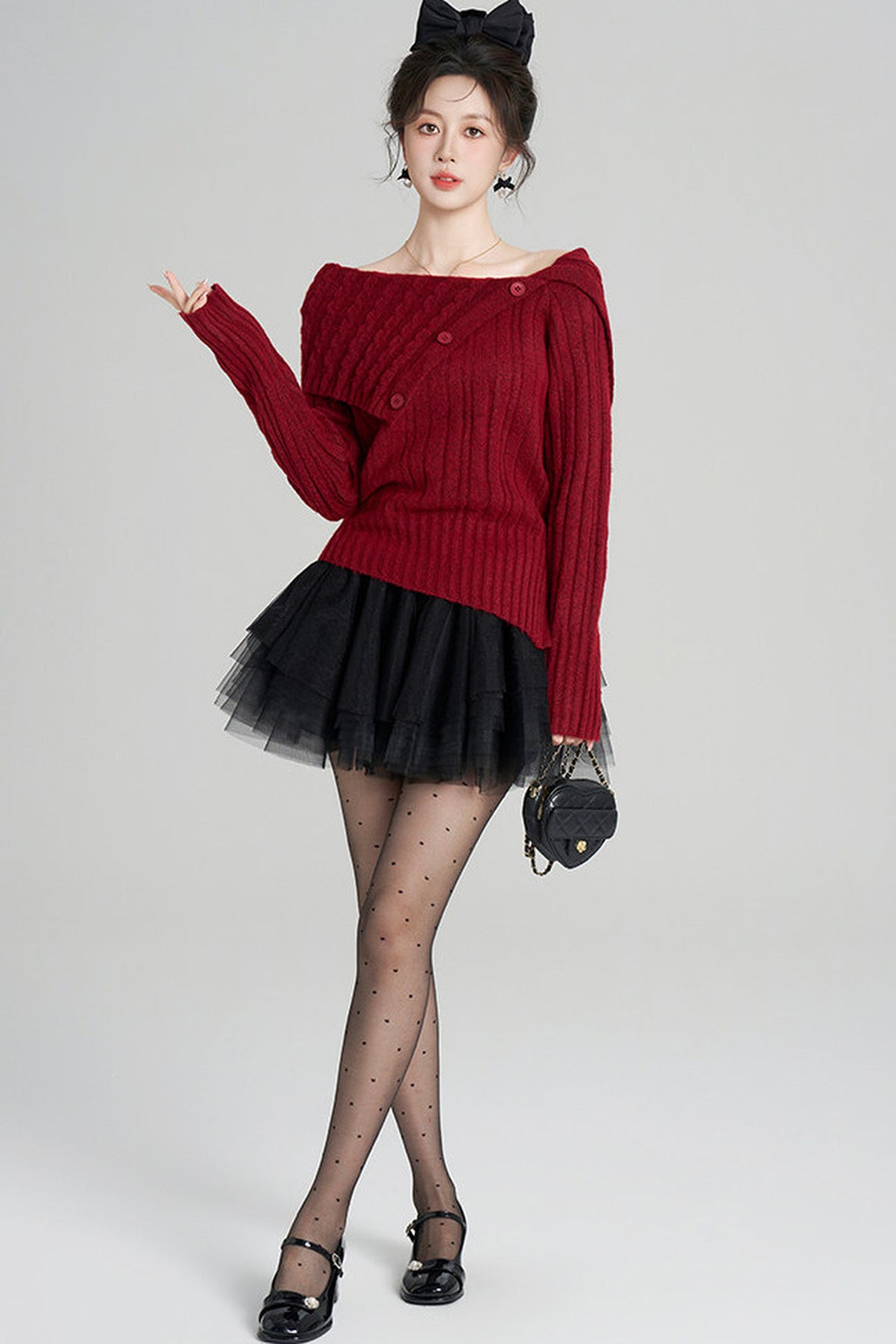 Off-Shoulder Knit Top and Skirt Set-Up