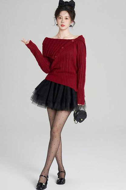 Off-Shoulder Knit Top and Skirt Set-Up