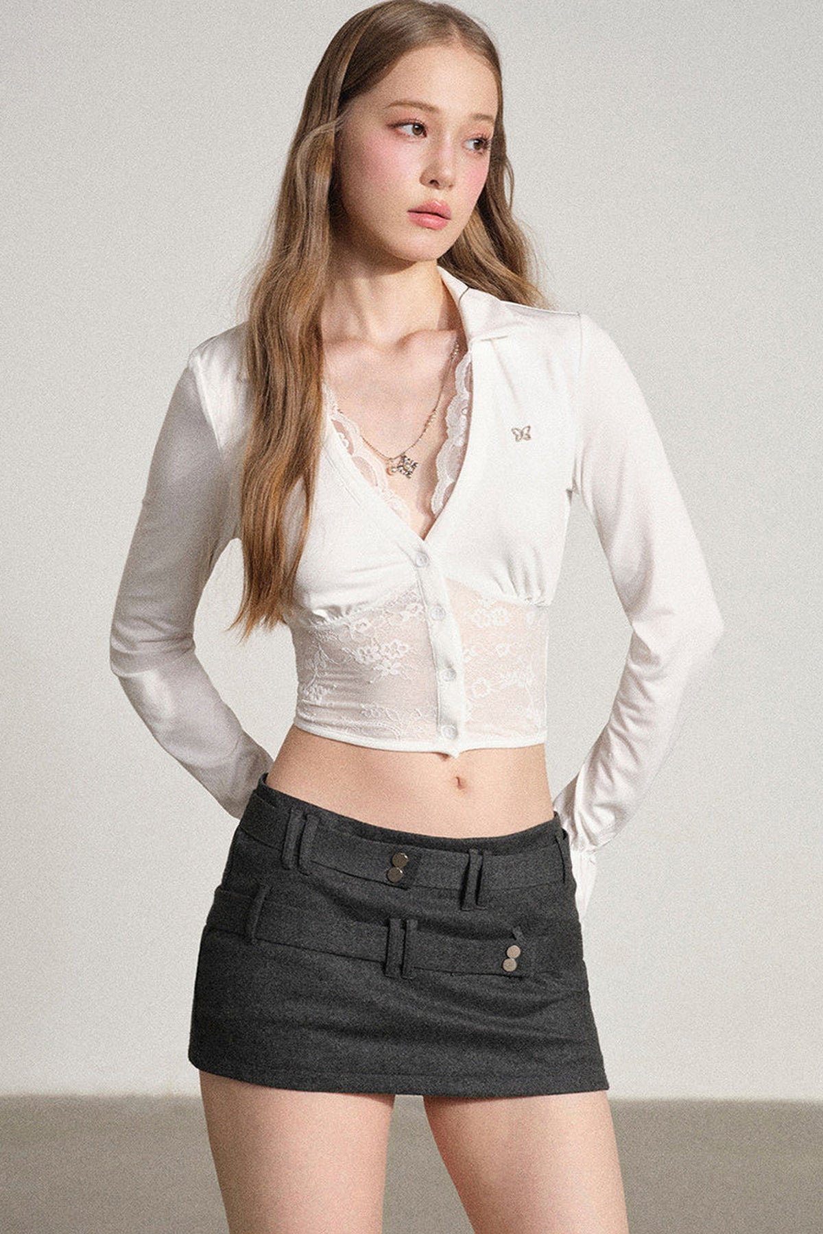 White Lace V-Neck Blouse