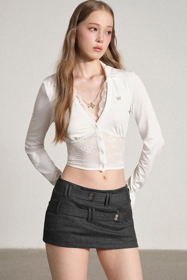 White Lace V-Neck Blouse