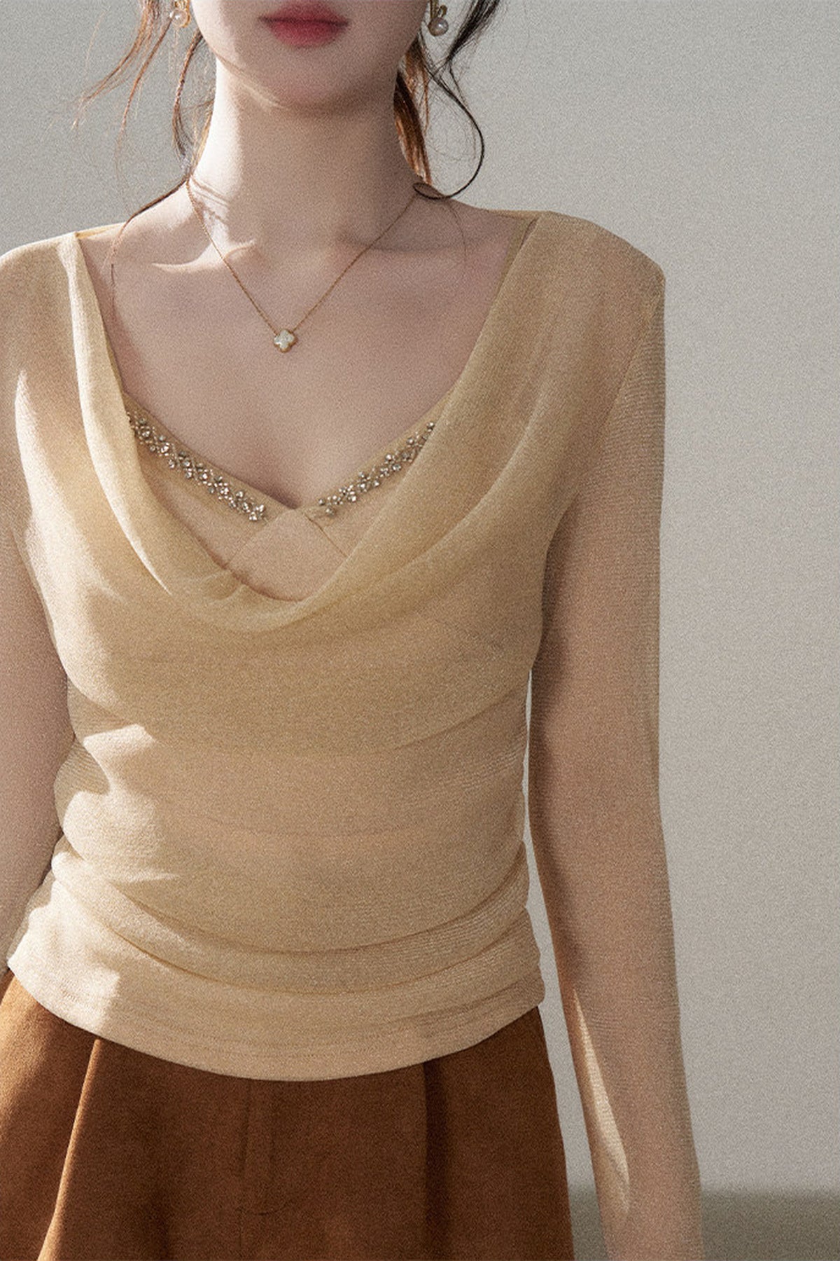 Off-Shoulder Rhinestone Knit Top and Skirt Set-Up