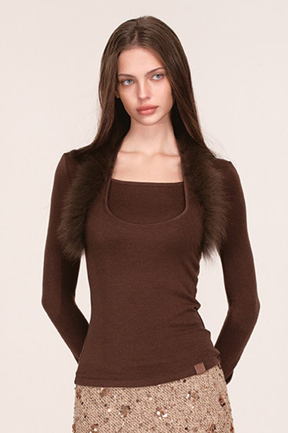Fox Fur Halter Neck Knit Top