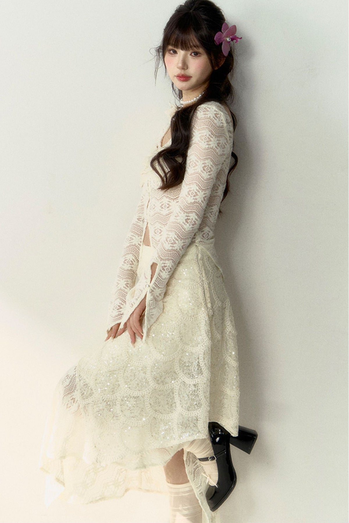 New Chinese Lace Top and Skirt Set-Up