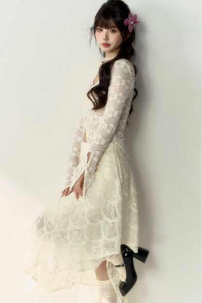 New Chinese Lace Top and Skirt Set-Up