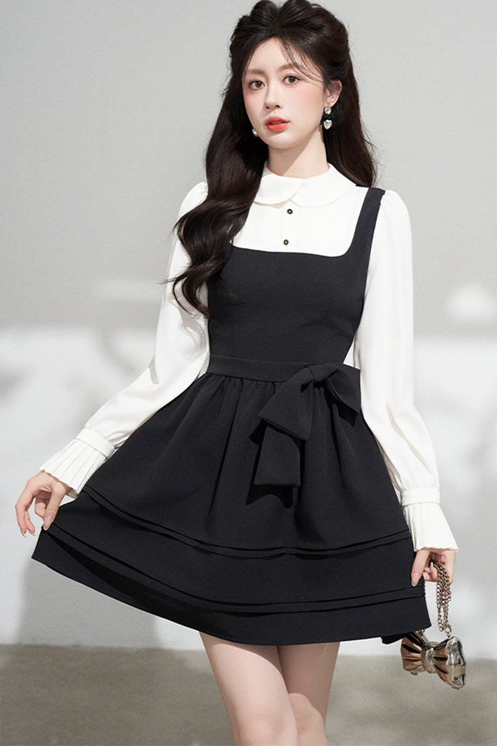 Layered-Look Puffy Collared Dress