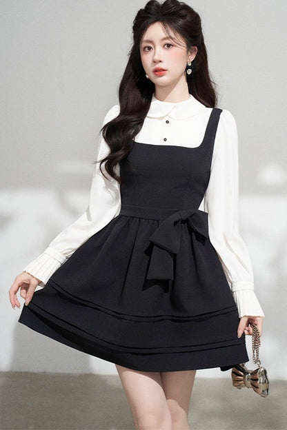 Layered-Look Puffy Collared Dress