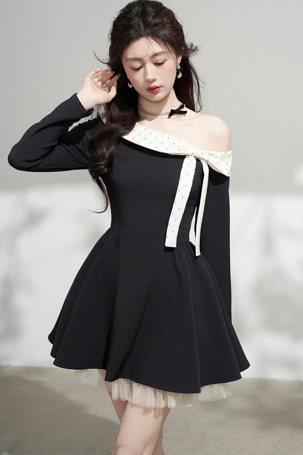Black Off-Shoulder Mesh Dress