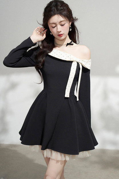 Black Off-Shoulder Mesh Dress