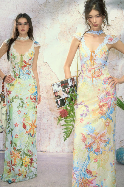 Floral Embroidered Lace Long Dress