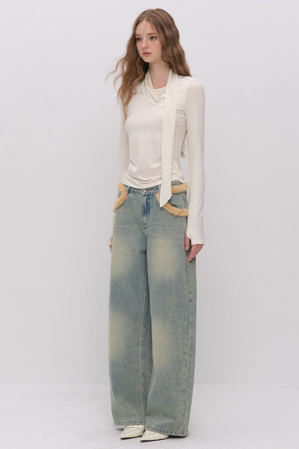 Irregular Ruched Halter Ribbon T-Shirt