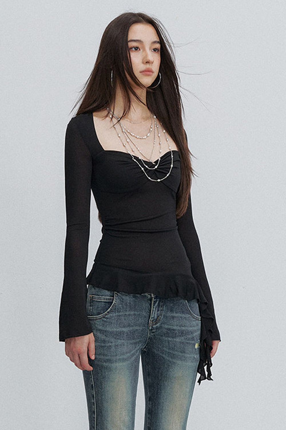 Twist Ruffle Pleated Blouse