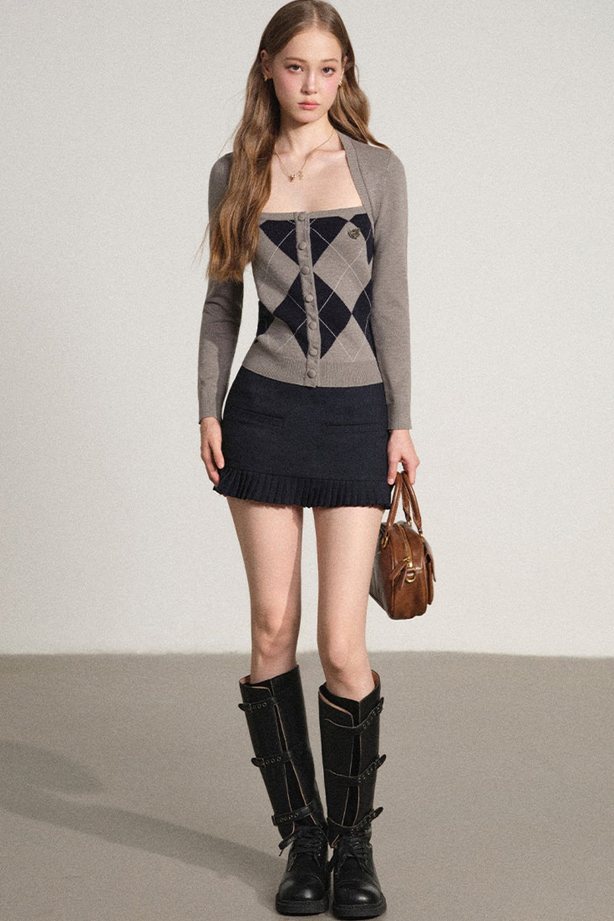Slim Fit Argyle Knit Top