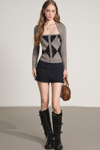 Slim Fit Argyle Knit Top