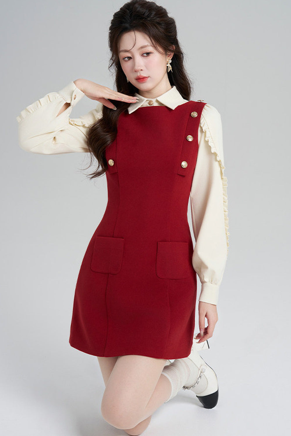 Red Dress and Beige Top Set-Up