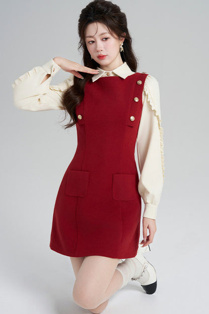 Red Dress and Beige Top Set-Up