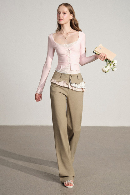 Layered-Look Hollow Out Long Sleeve Top
