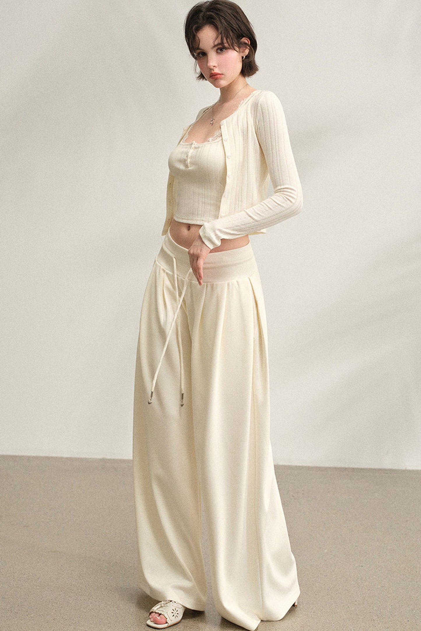 Ribbed Lace Vest Dress with Cardigan Set-Up
