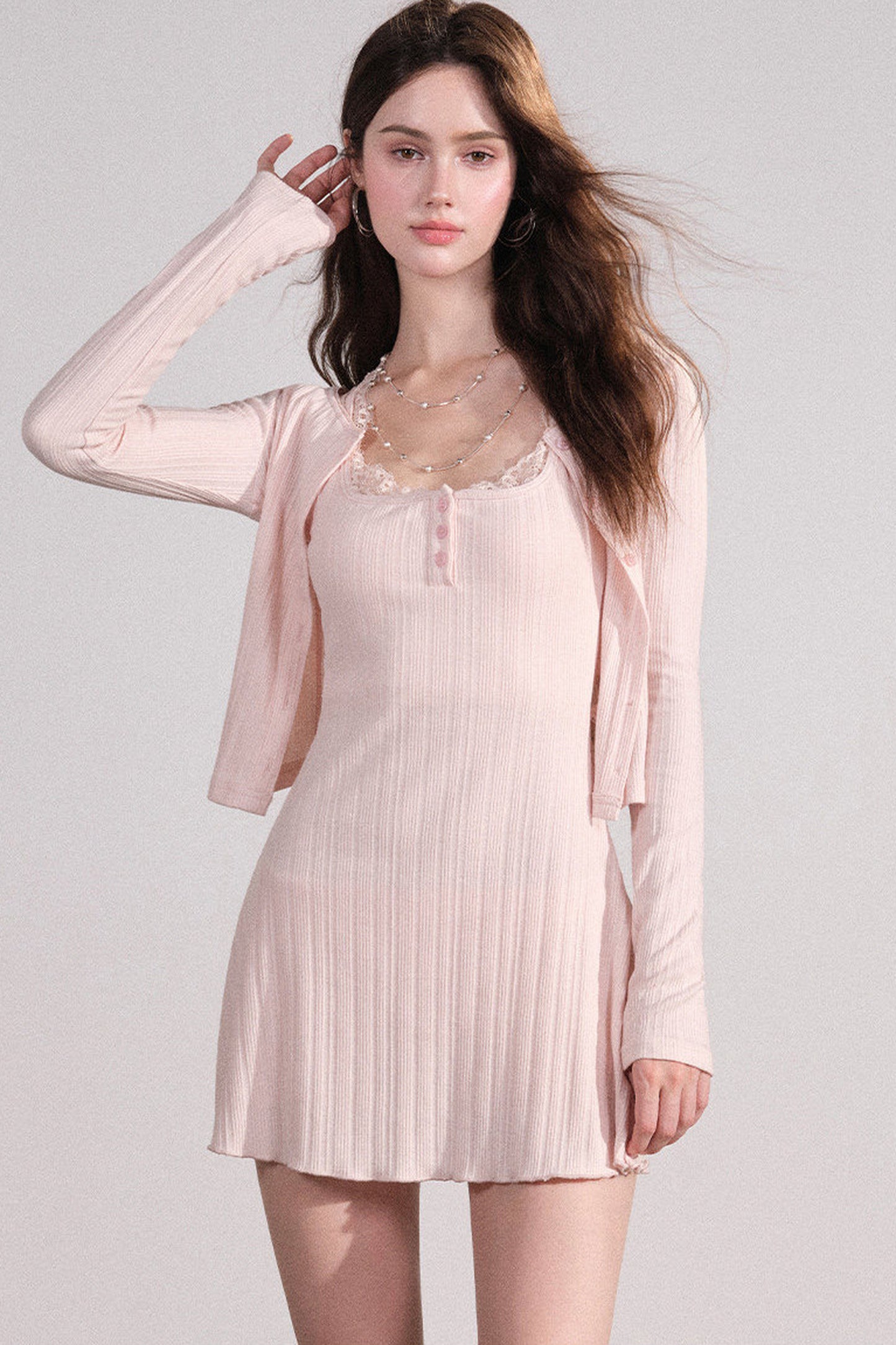 Slim Fit Cardigan and Tank Dress Set-Up