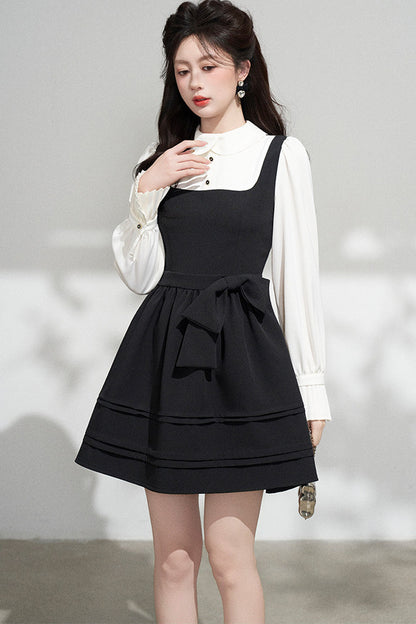 Layered-Look Puffy Collared Dress