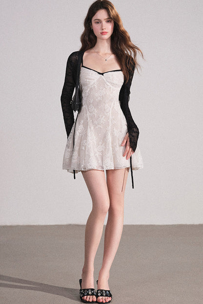 Ruffled Cardigan and Lace Dress Set-Up