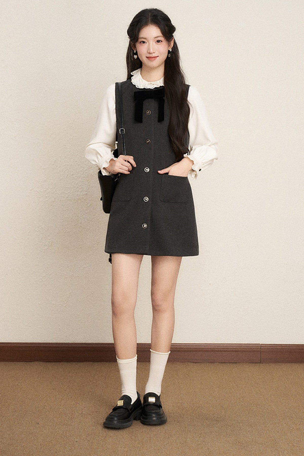 Ruffled Blouse and Vest Dress Set-Up